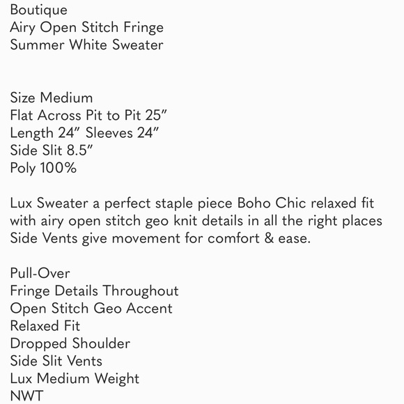 🍃🍂Geo Fringe Crisp White Boho Pullover Sweater - Picture 9 of 9